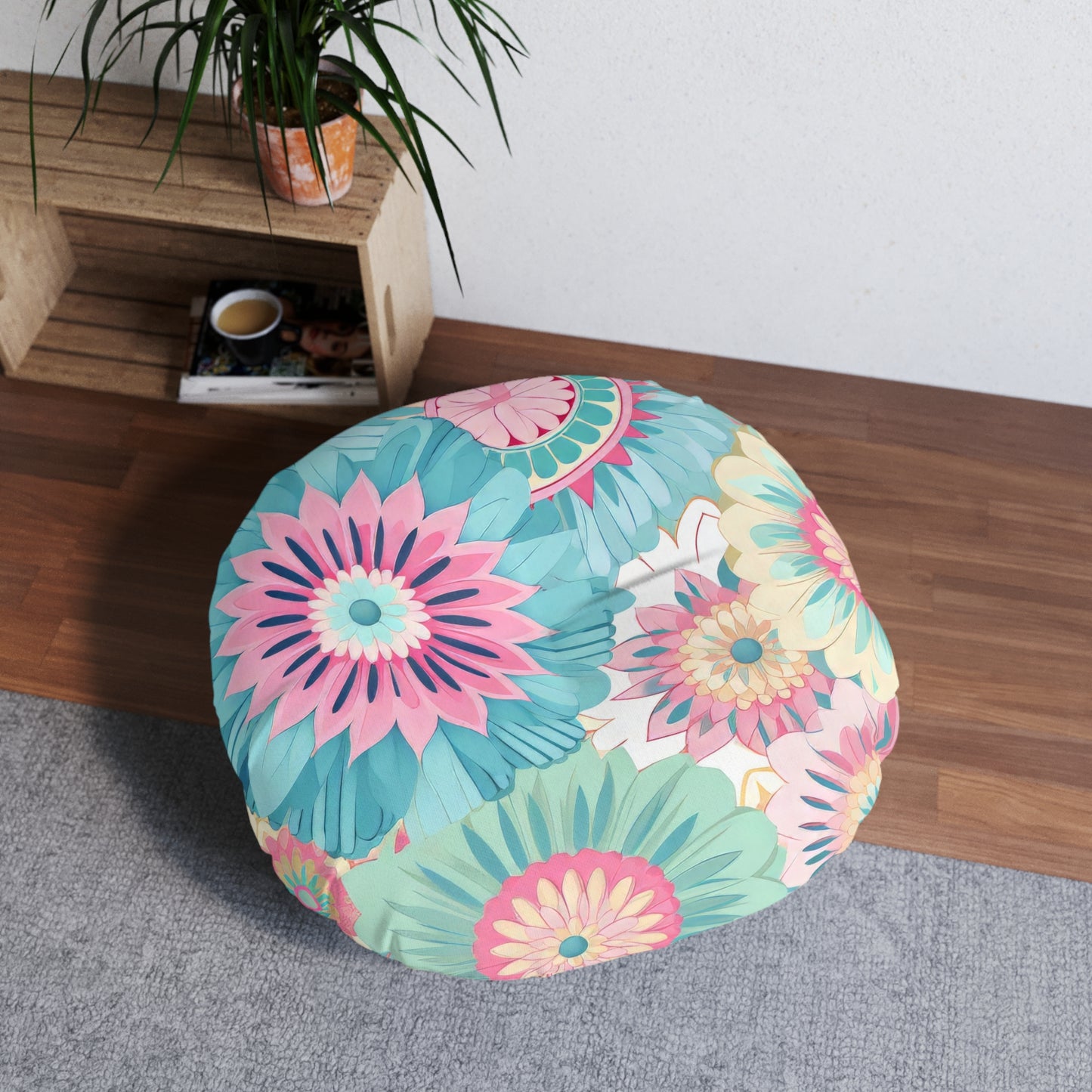 Boho Floral Tufted Floor Pillow