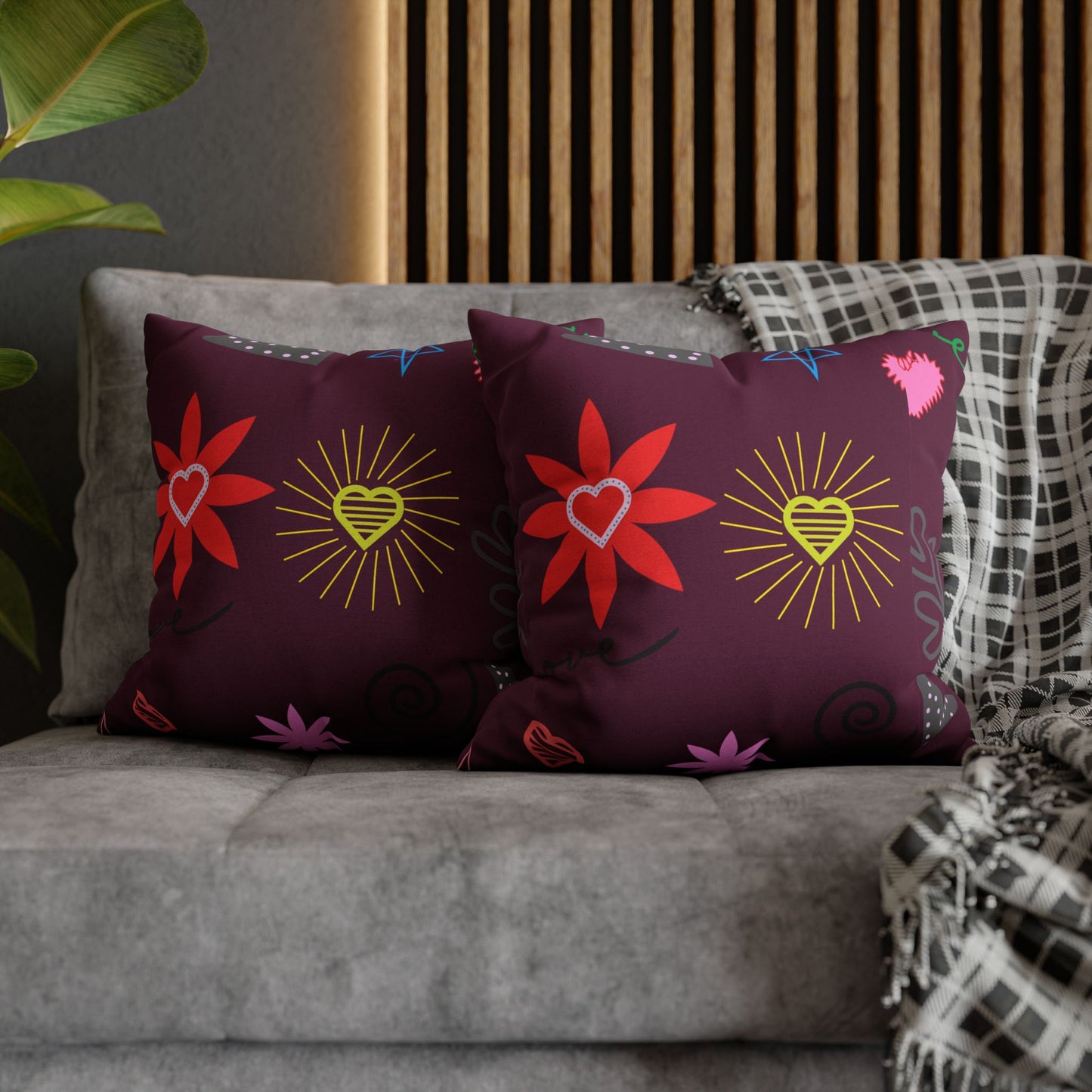 Colorful Love Design Square Pillowcase for Cozy Home Decor