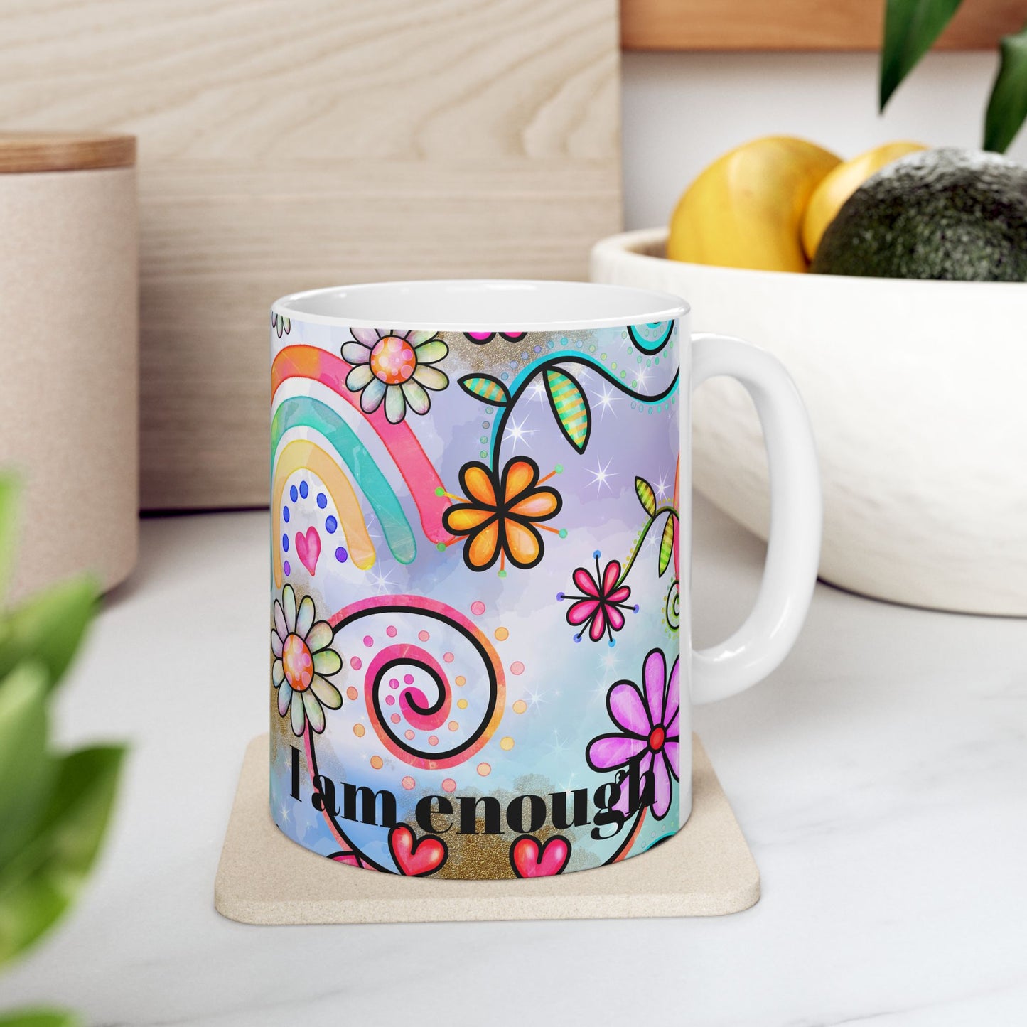 Colorful Inspirational Floral Ceramic Mug