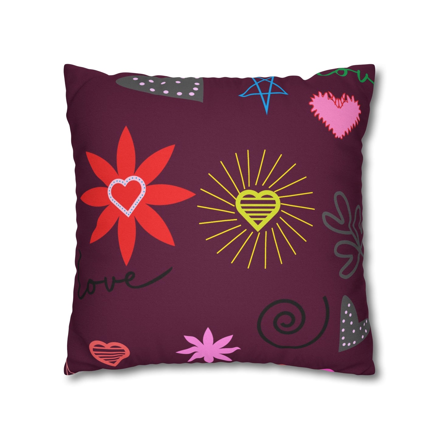 Colorful Love Design Square Pillowcase for Cozy Home Decor
