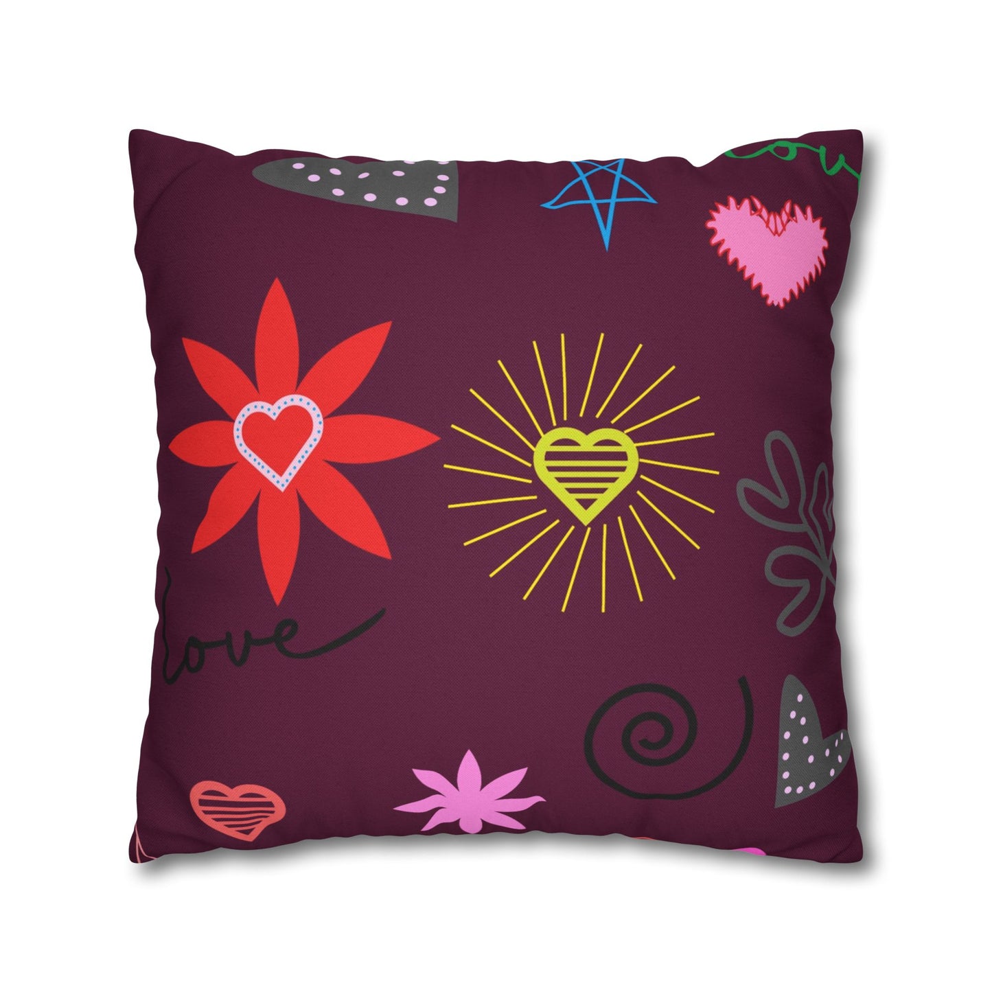 Colorful Love Design Square Pillowcase for Cozy Home Decor