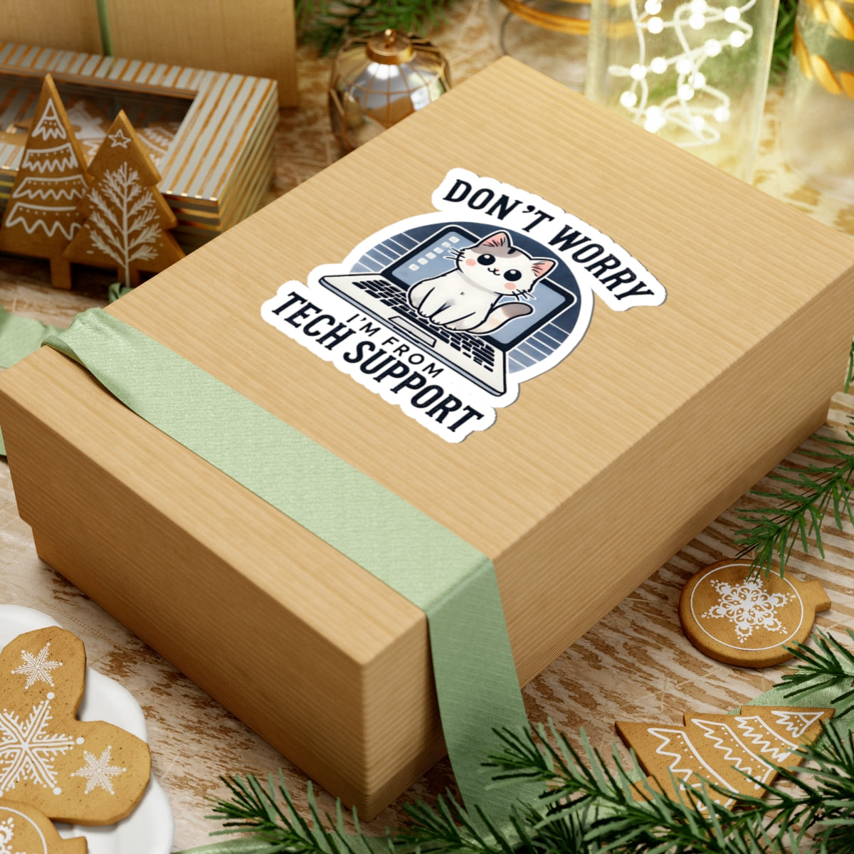 Whimsical Tech Support Cat Kiss-Cut Stickers