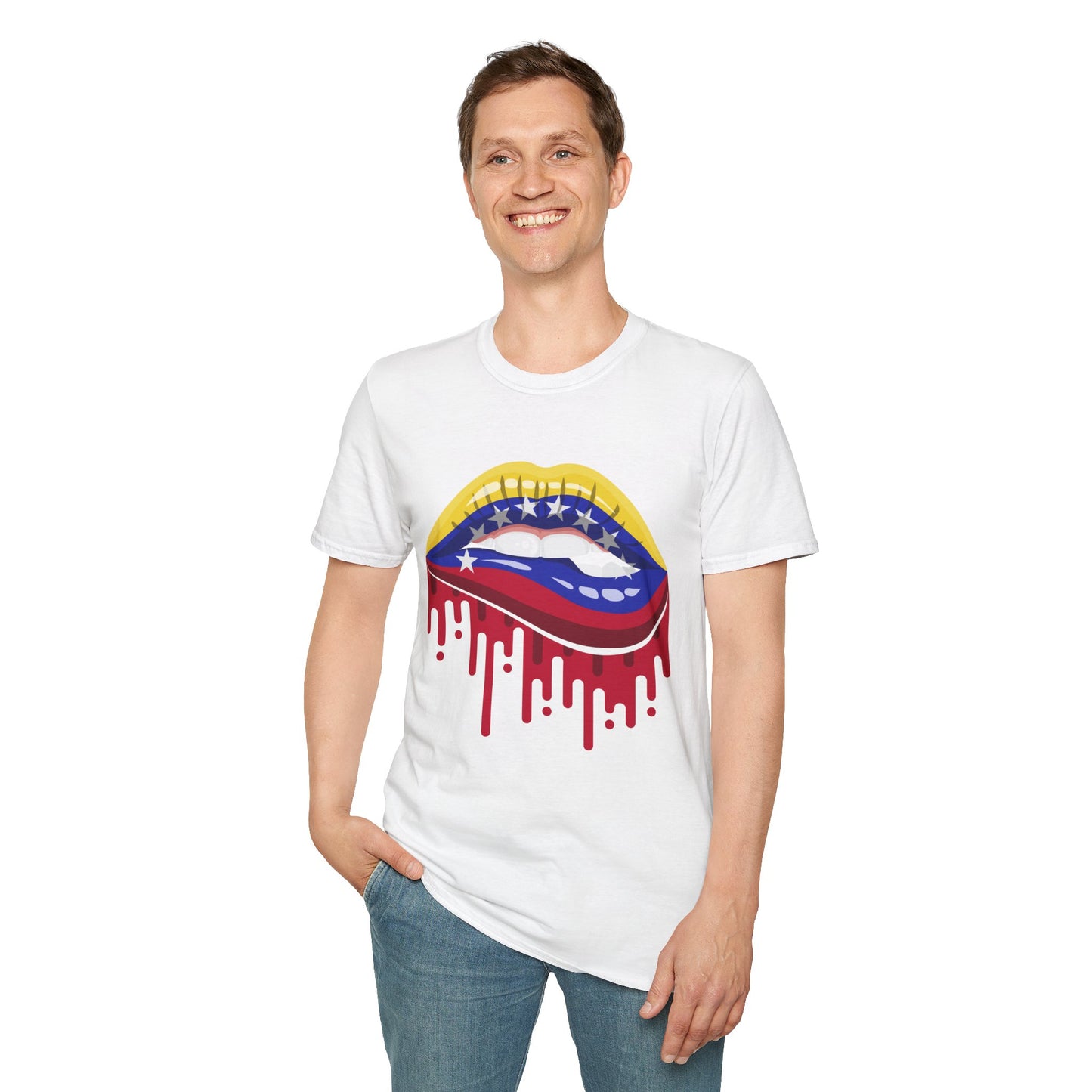 Venezuelan Pride Design with Dripping Paint-Unisex Softstyle T-Shirt
