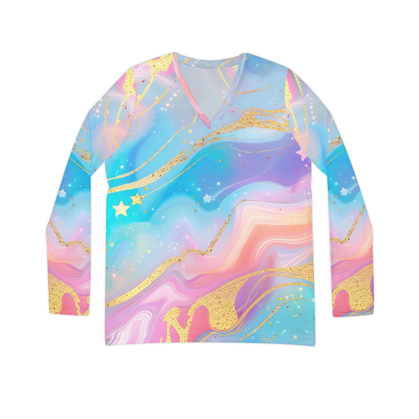 Dreamy Pastel V-Neck Long Sleeve Shirt for Women