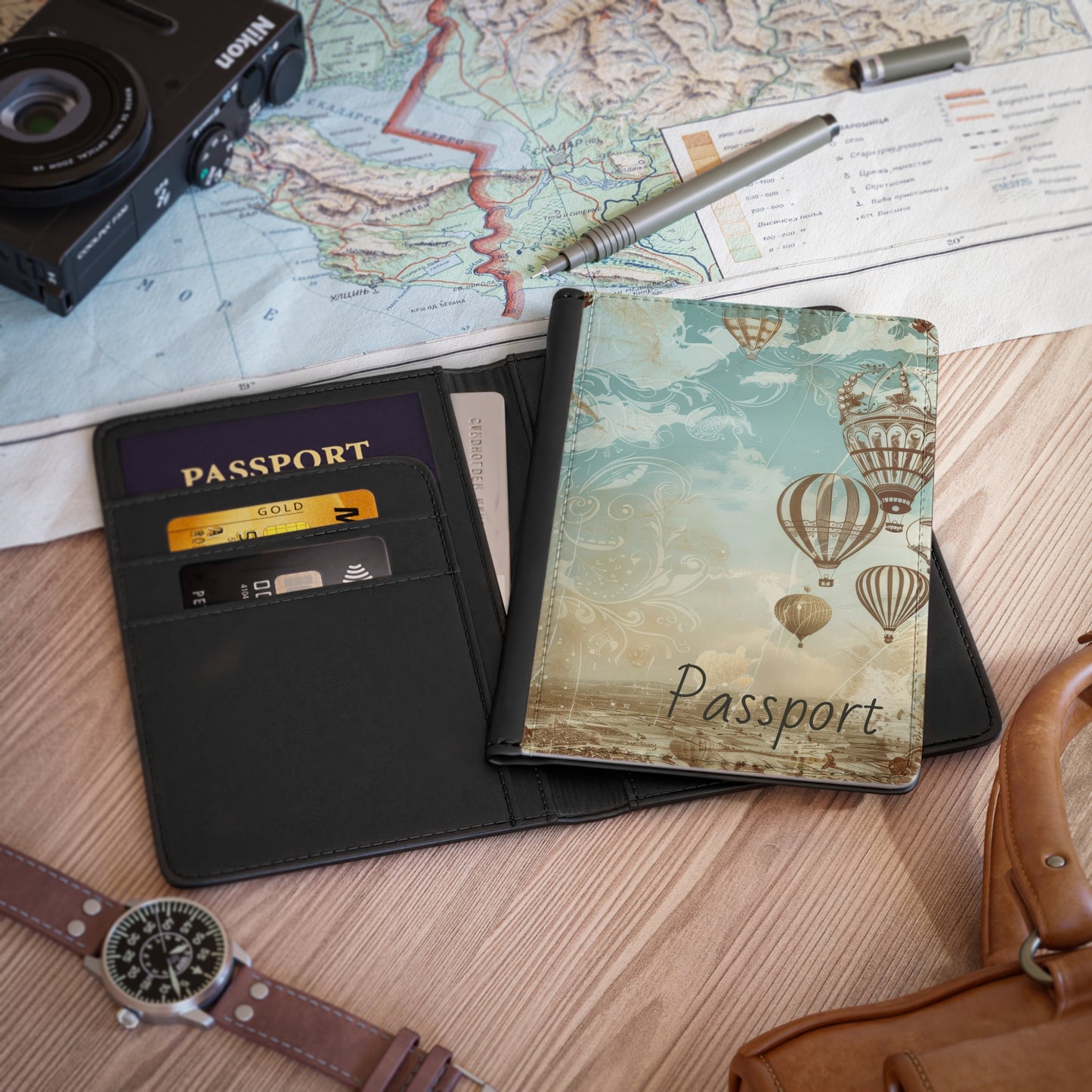 Vintage Hot Air Balloon Passport Cover