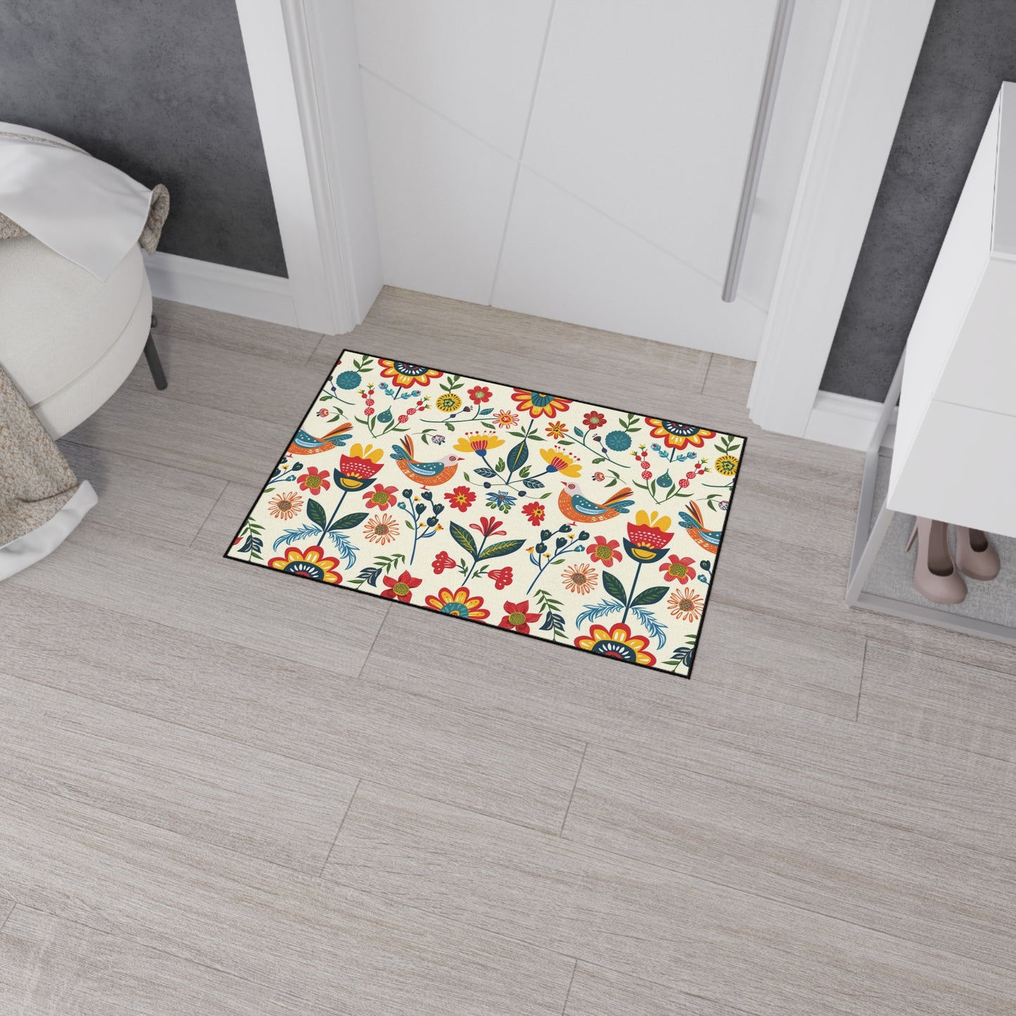 Vibrant Floral Bird Welcome Mat