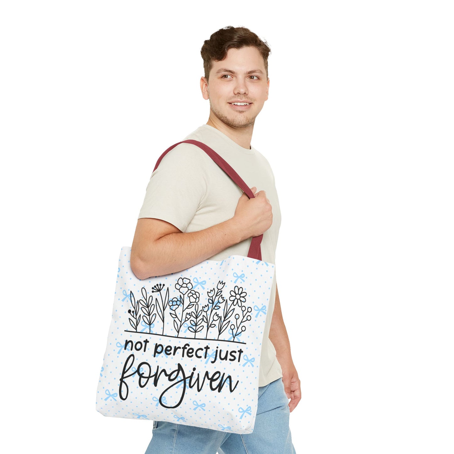 Not Perfect Just Forgiven Floral Tote Bag