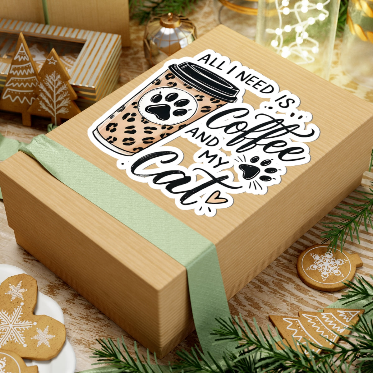 Coffee and Cat Kiss-Cut Stickers