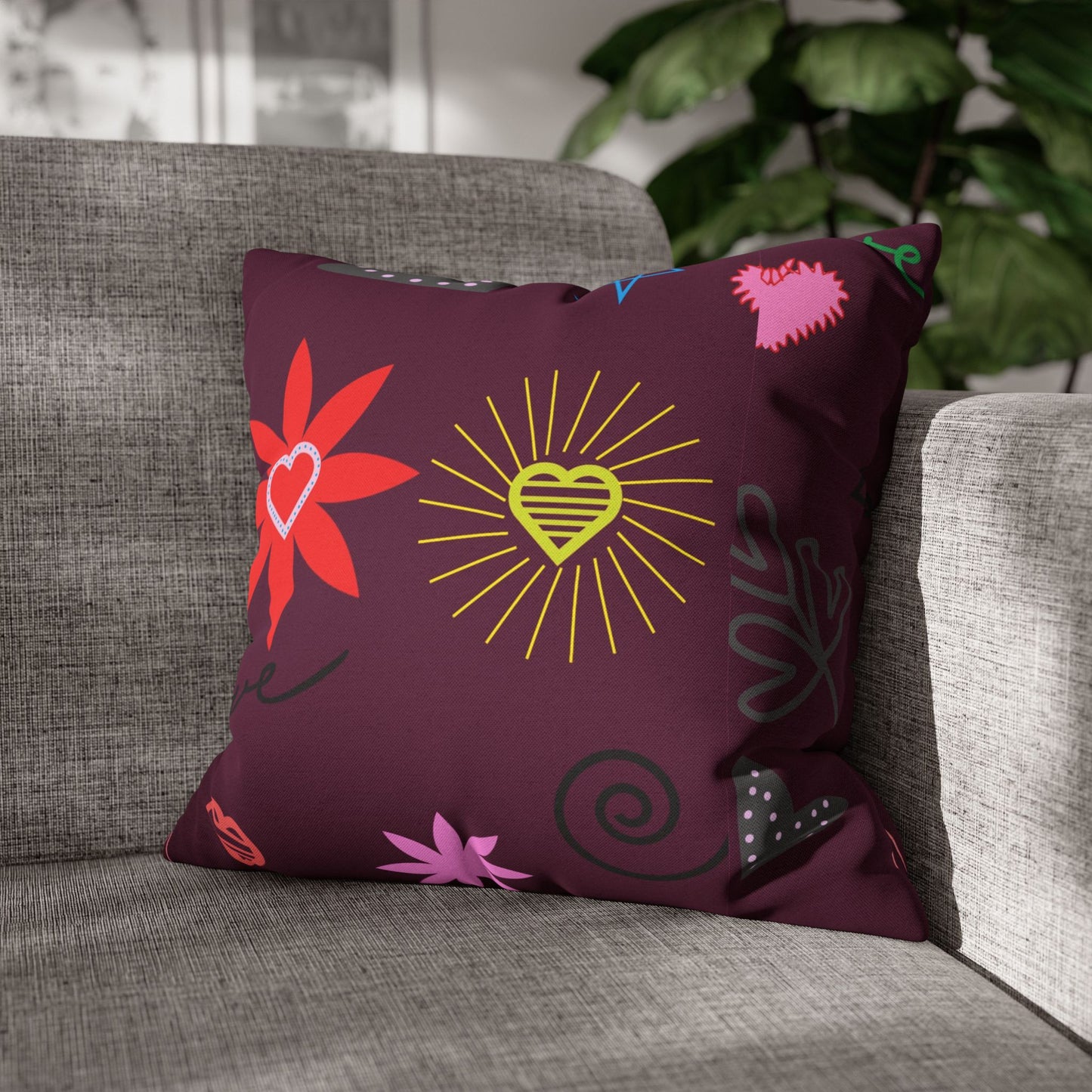 Colorful Love Design Square Pillowcase for Cozy Home Decor