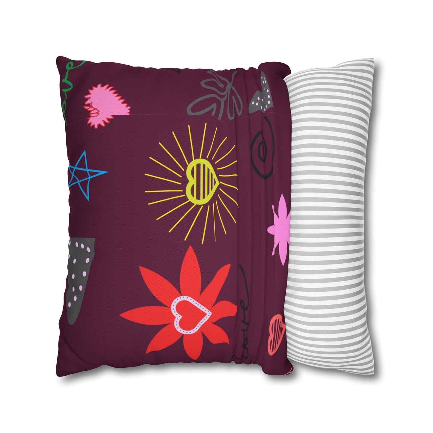 Colorful Love Design Square Pillowcase for Cozy Home Decor