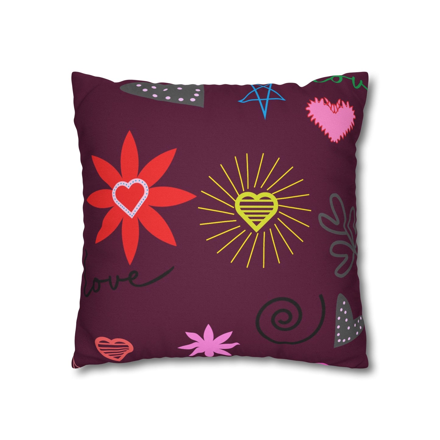 Colorful Love Design Square Pillowcase for Cozy Home Decor