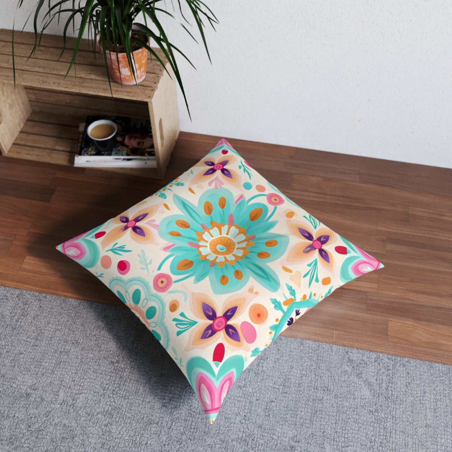 Cozy pastel boho Tufted Floor Pillow