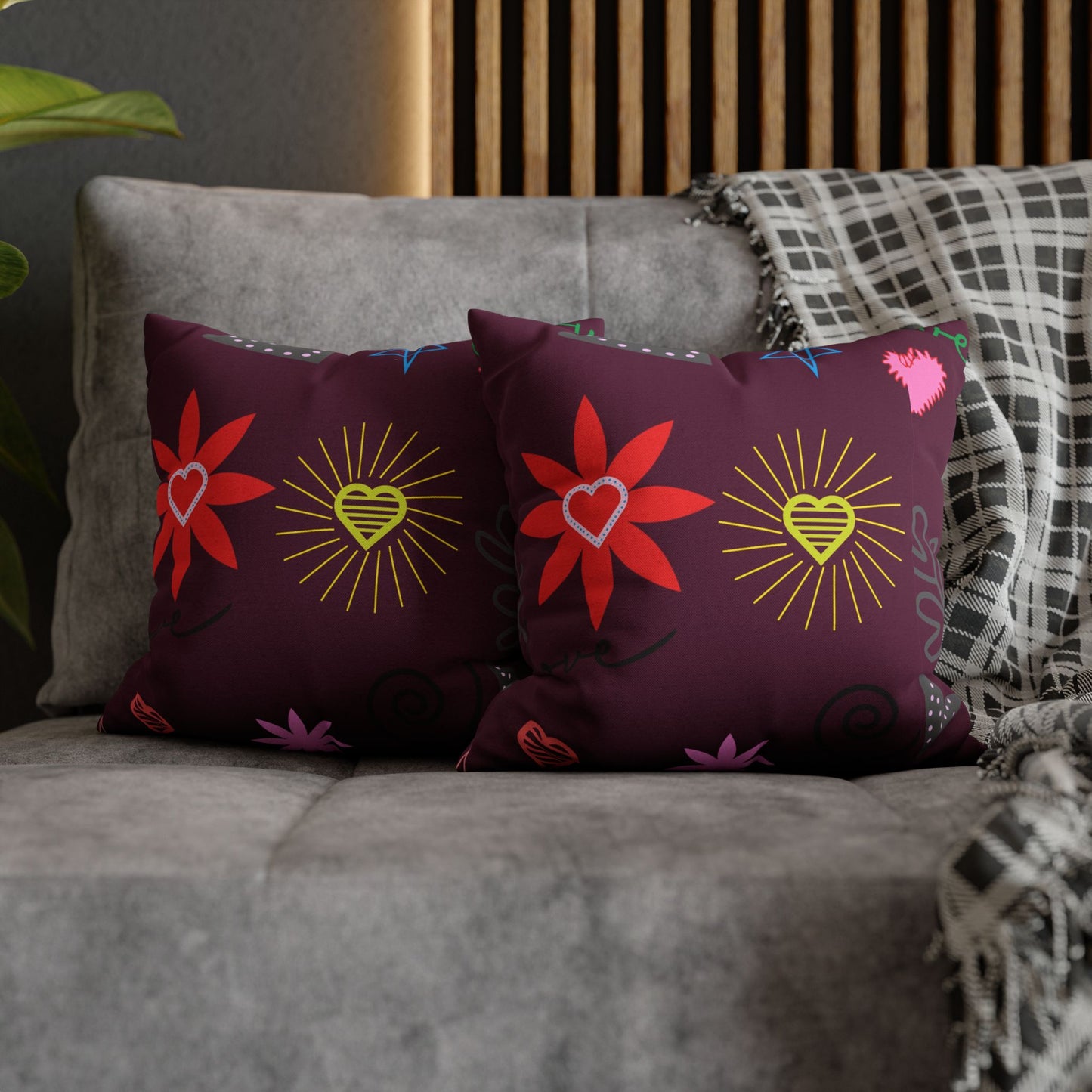 Colorful Love Design Square Pillowcase for Cozy Home Decor