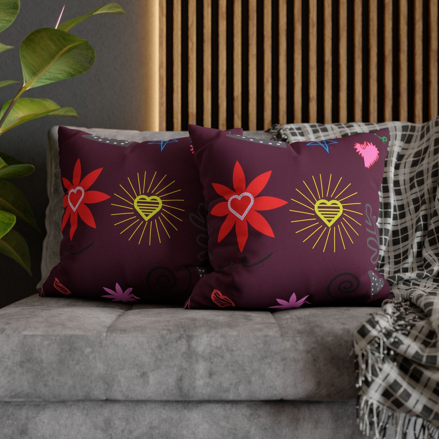 Colorful Love Design Square Pillowcase for Cozy Home Decor