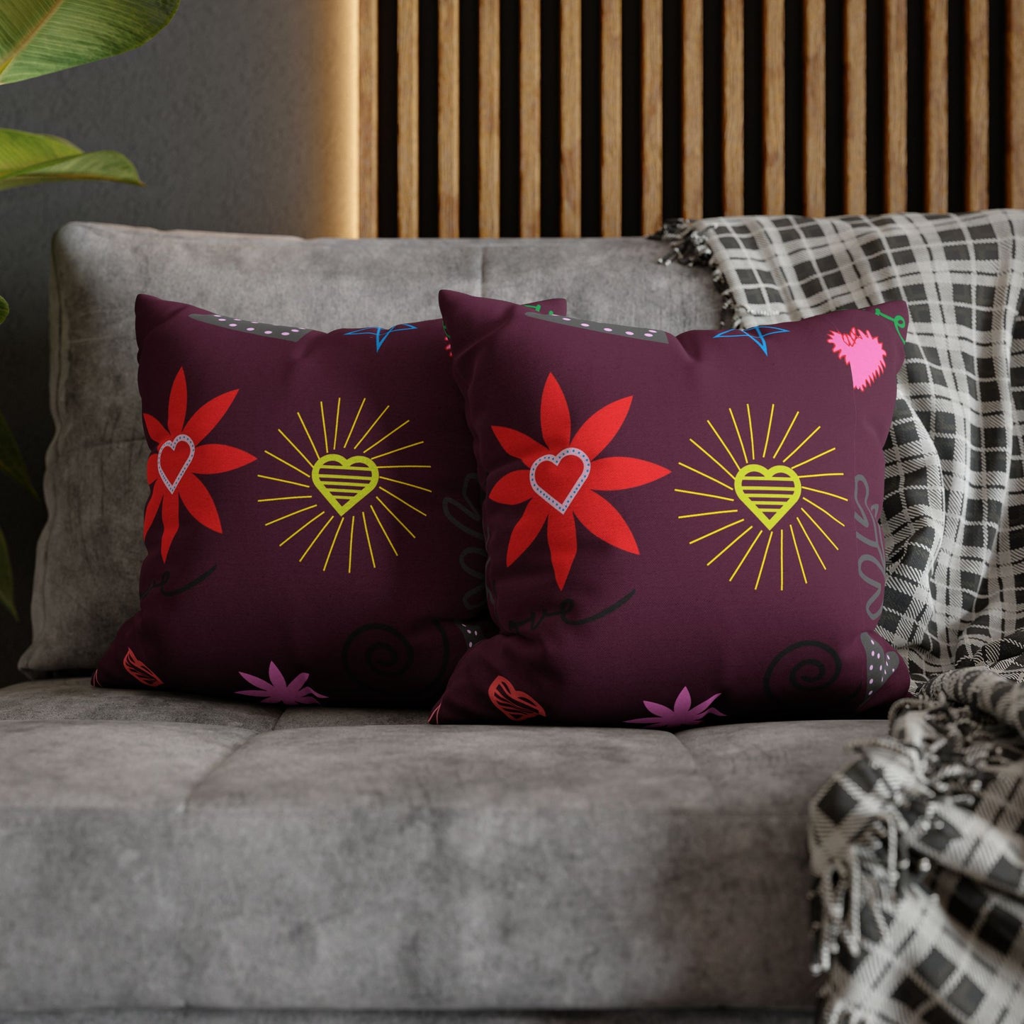 Colorful Love Design Square Pillowcase for Cozy Home Decor
