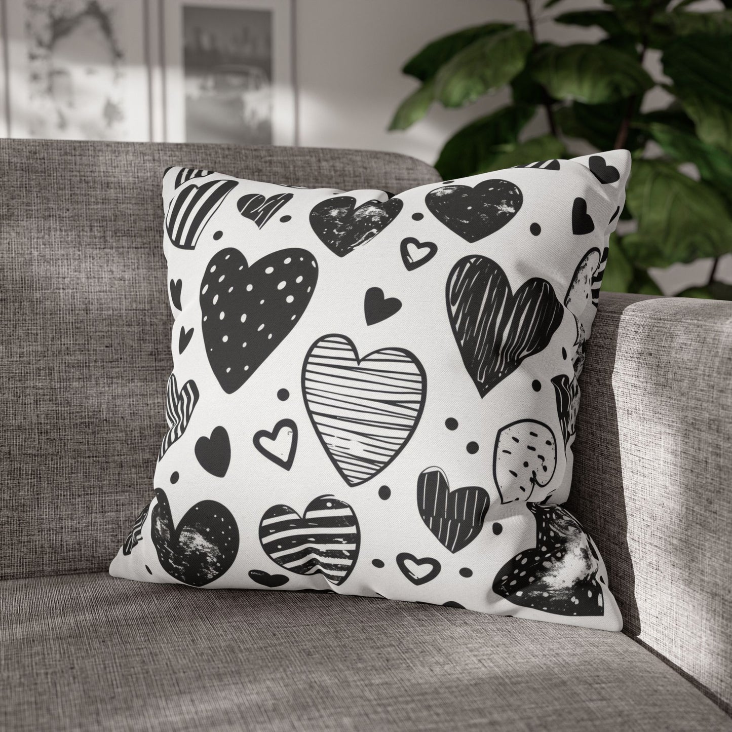 Black and White Heart Pattern Pillowcase
