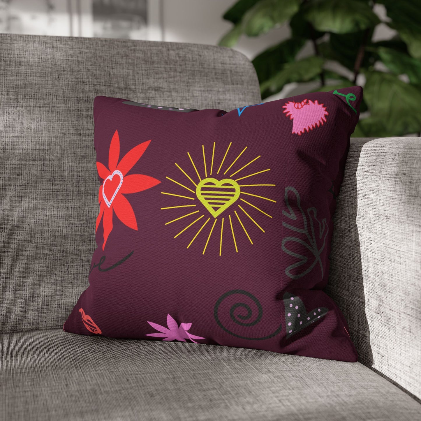 Colorful Love Design Square Pillowcase for Cozy Home Decor