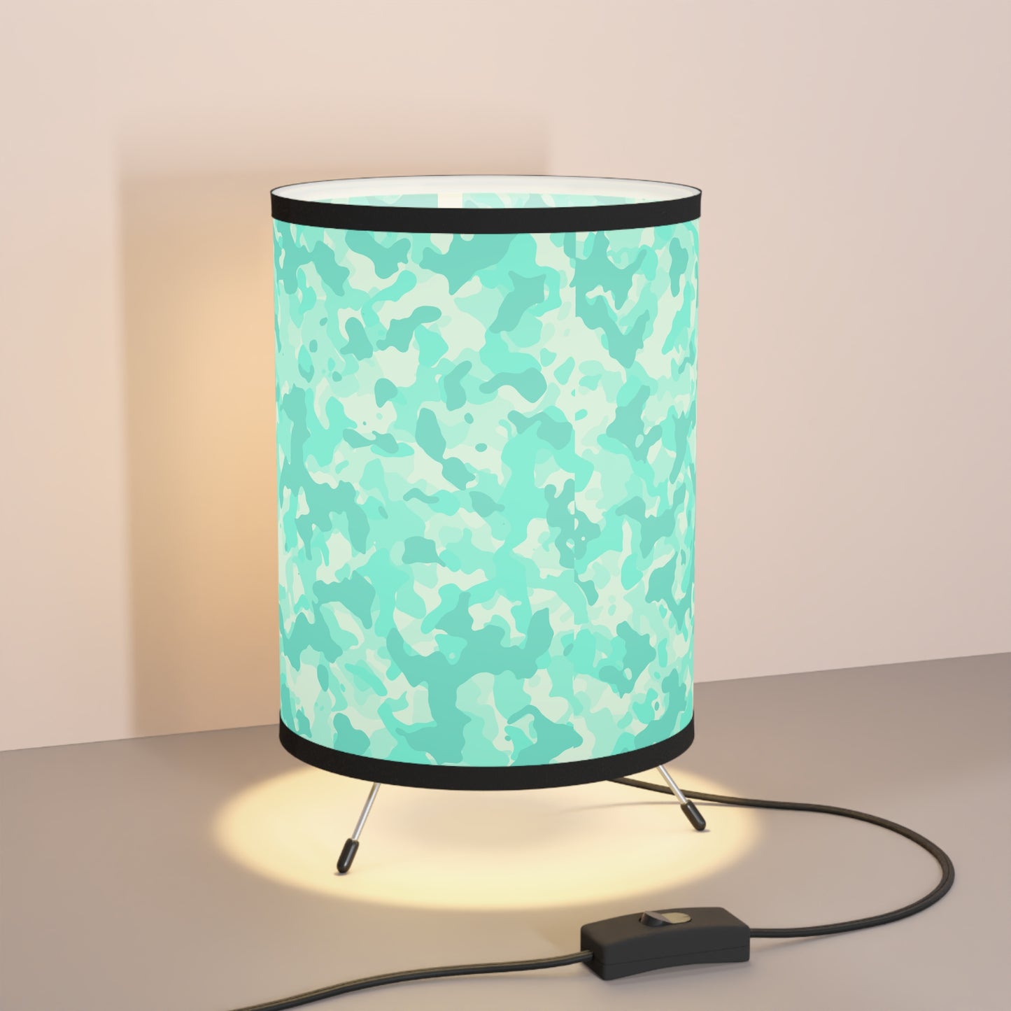 Modern Tripod Lamp with Aqua Camo Shade