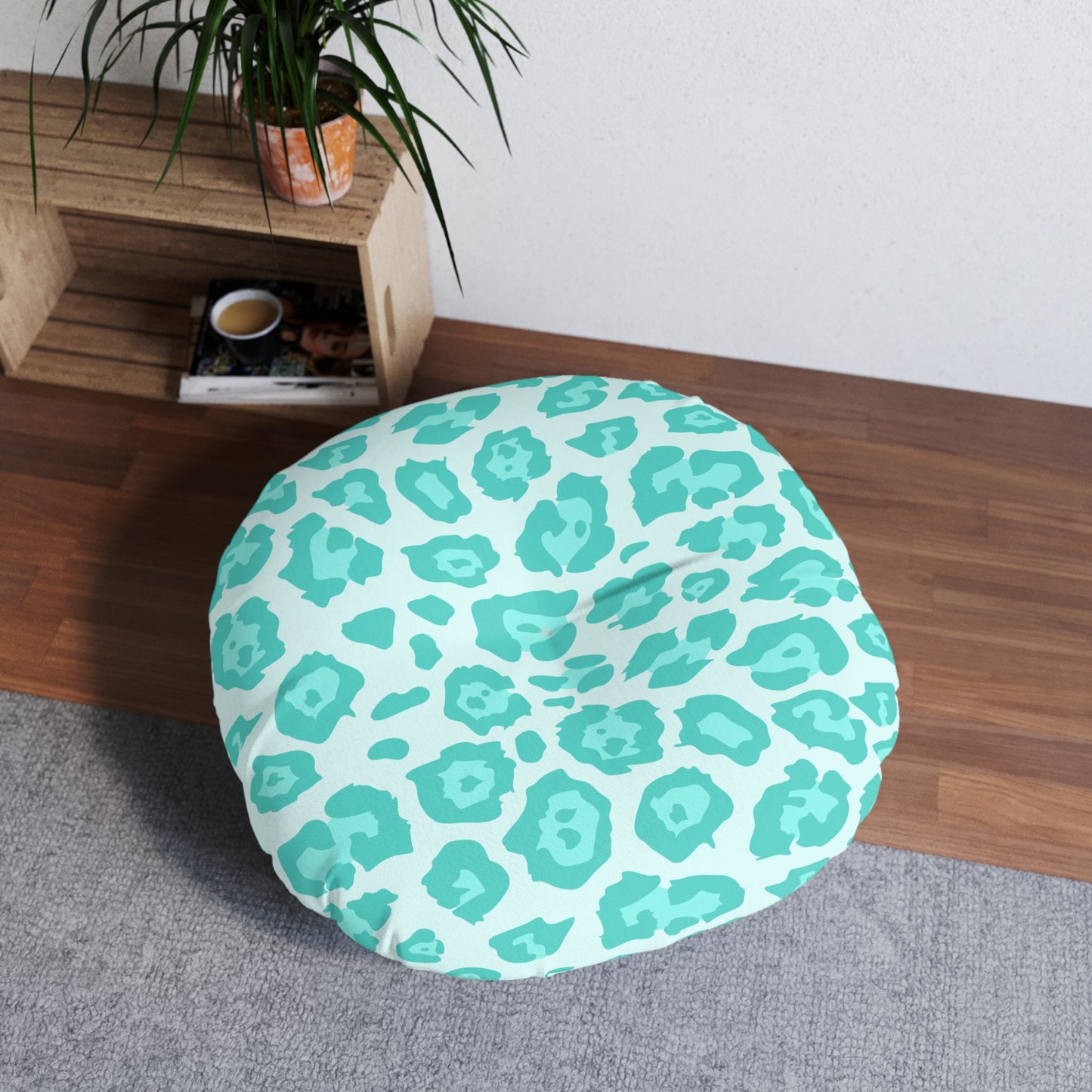 Turquoise Leopard Print Tufted Floor Pillow