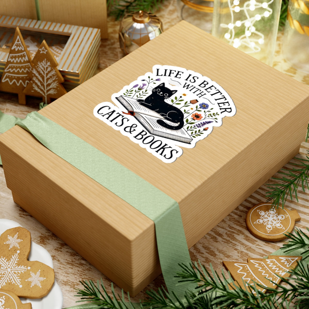 Life is Better with Cats & Books Cut Stickers