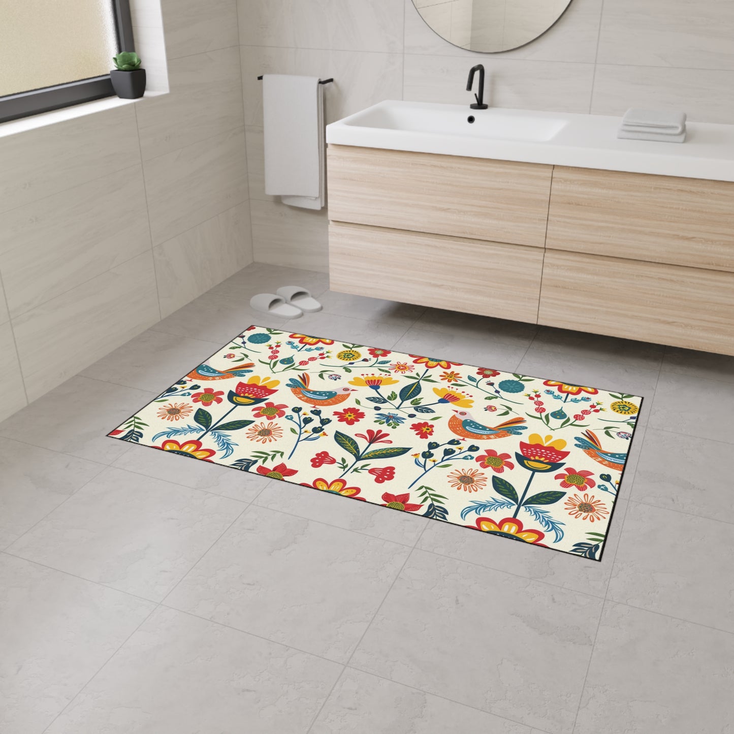 Vibrant Floral Bird Welcome Mat