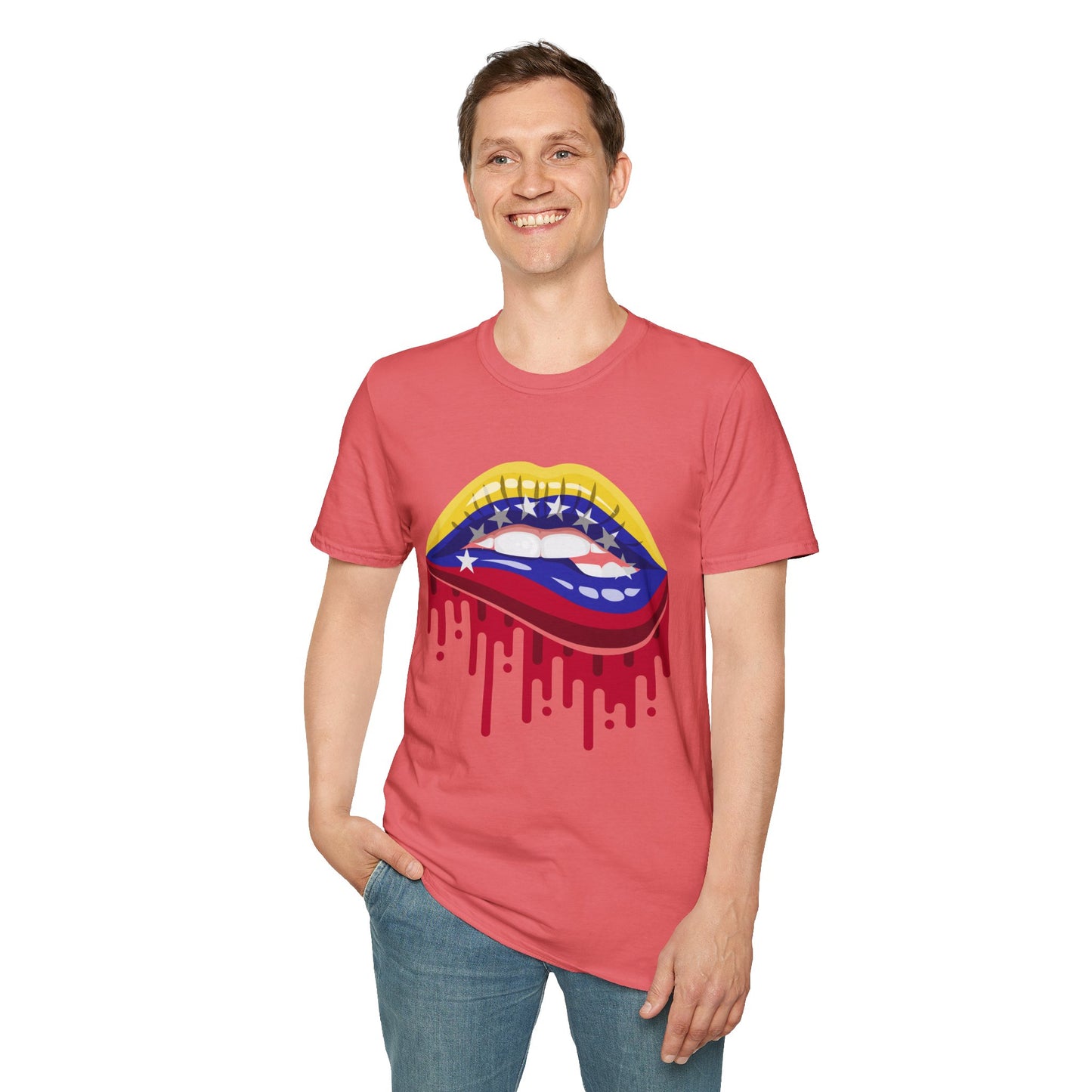 Venezuelan Pride Design with Dripping Paint-Unisex Softstyle T-Shirt