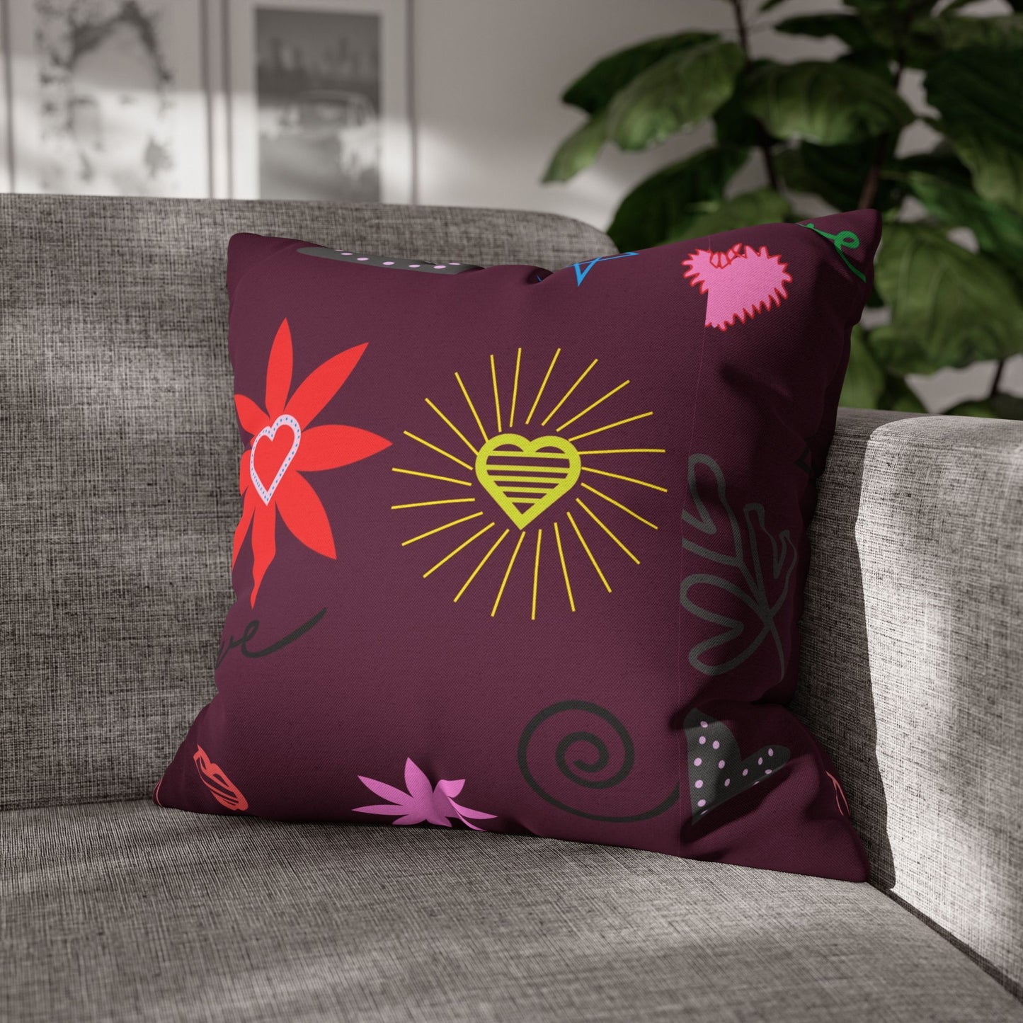 Colorful Love Design Square Pillowcase for Cozy Home Decor