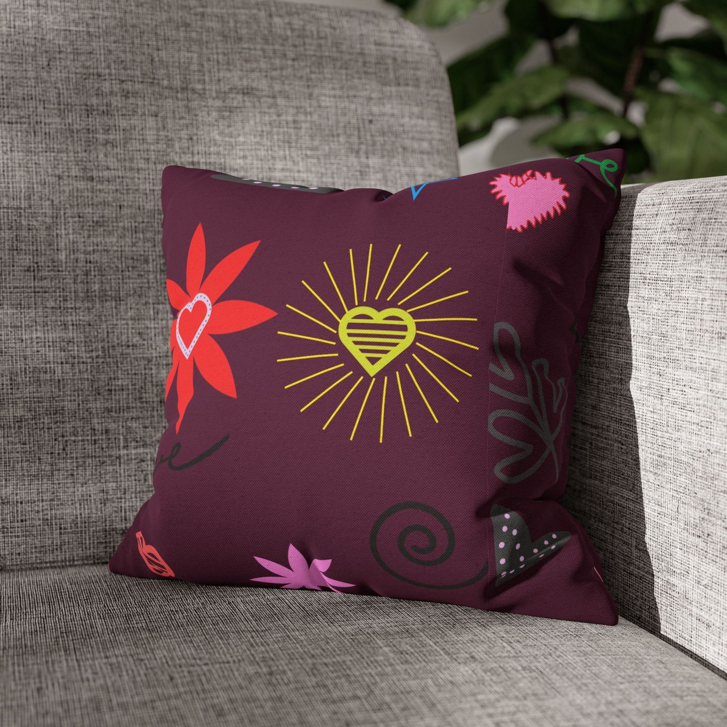 Colorful Love Design Square Pillowcase for Cozy Home Decor