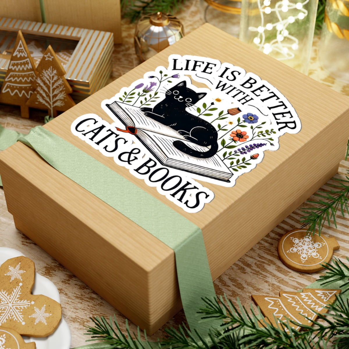 Life is Better with Cats & Books Cut Stickers