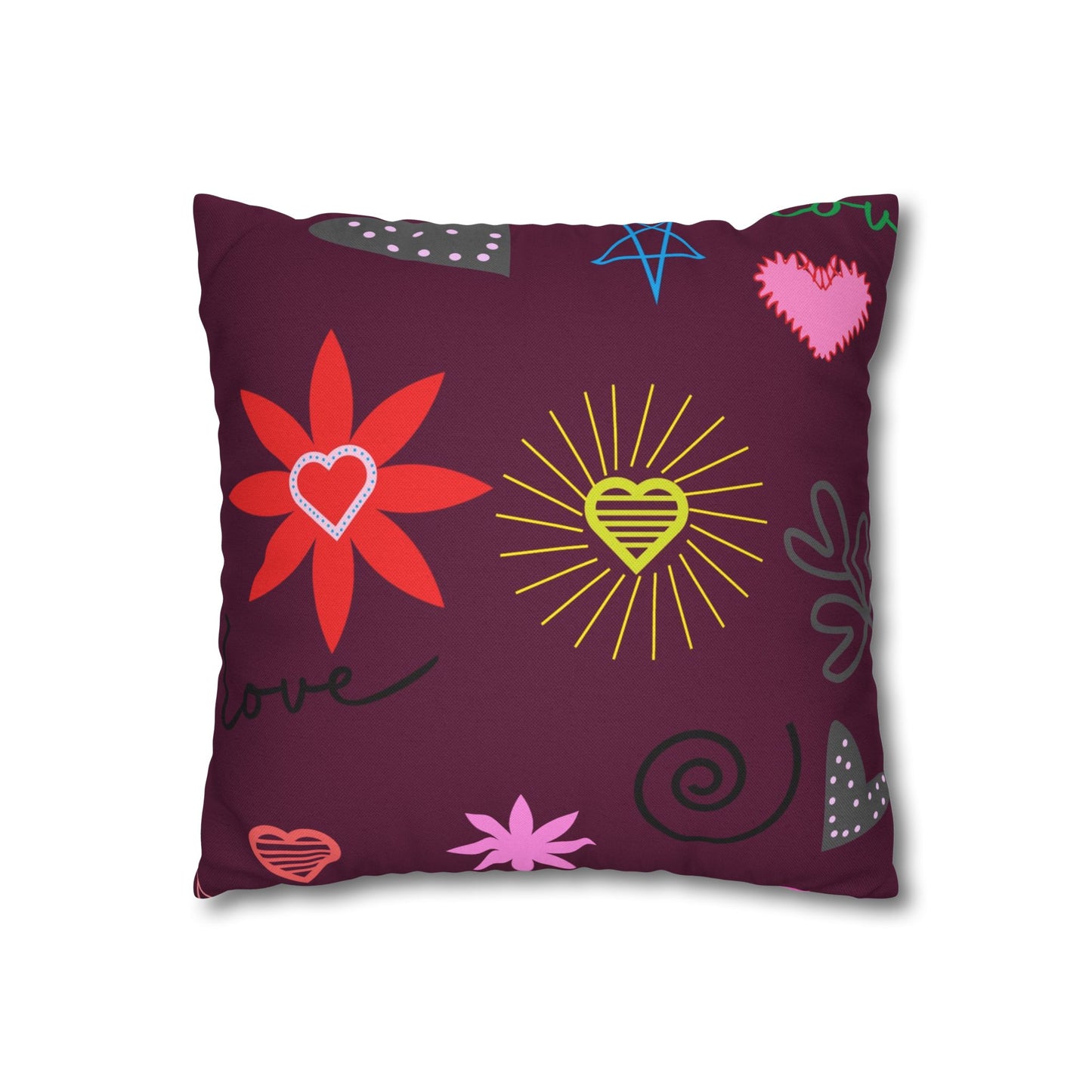 Colorful Love Design Square Pillowcase for Cozy Home Decor