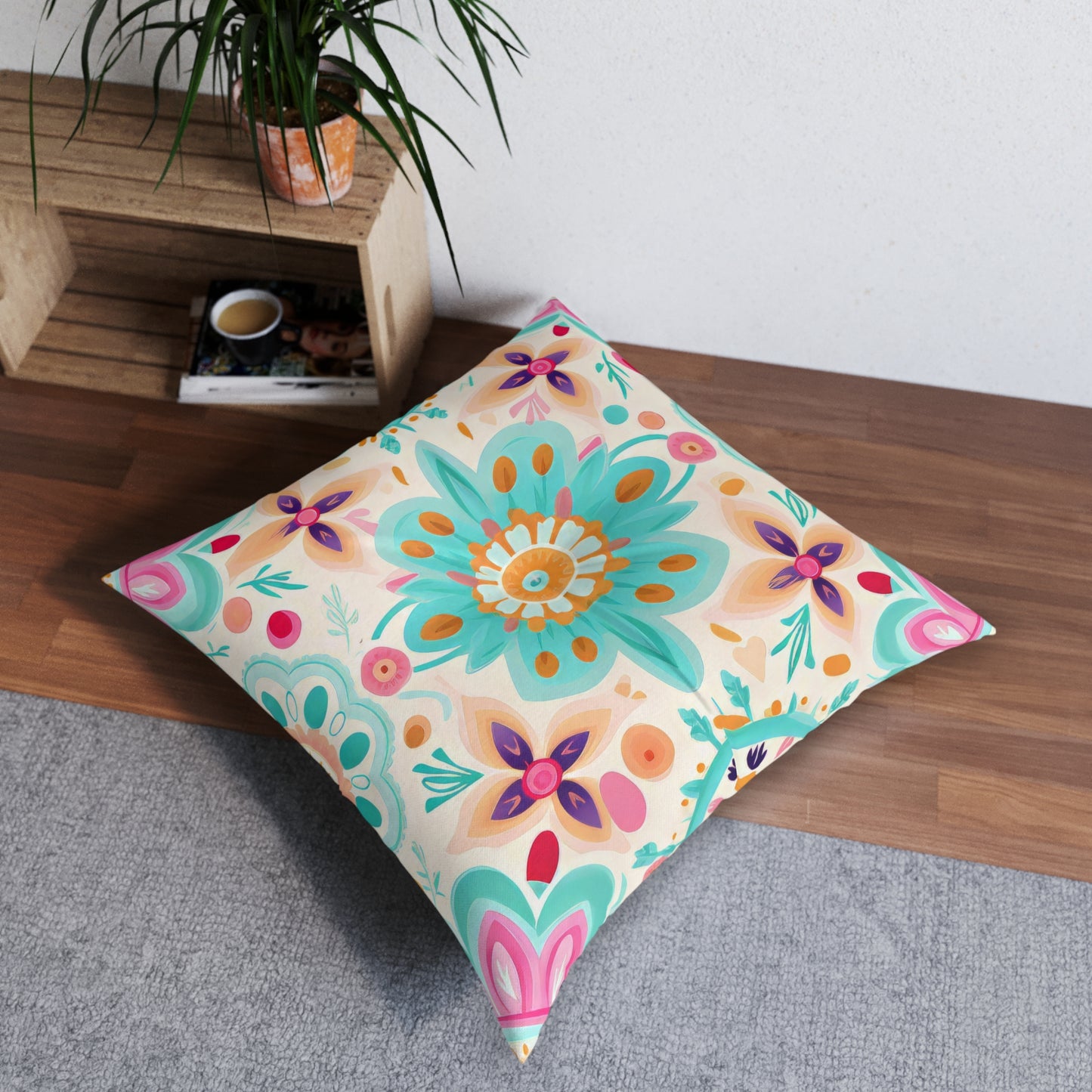 Cozy pastel boho Tufted Floor Pillow
