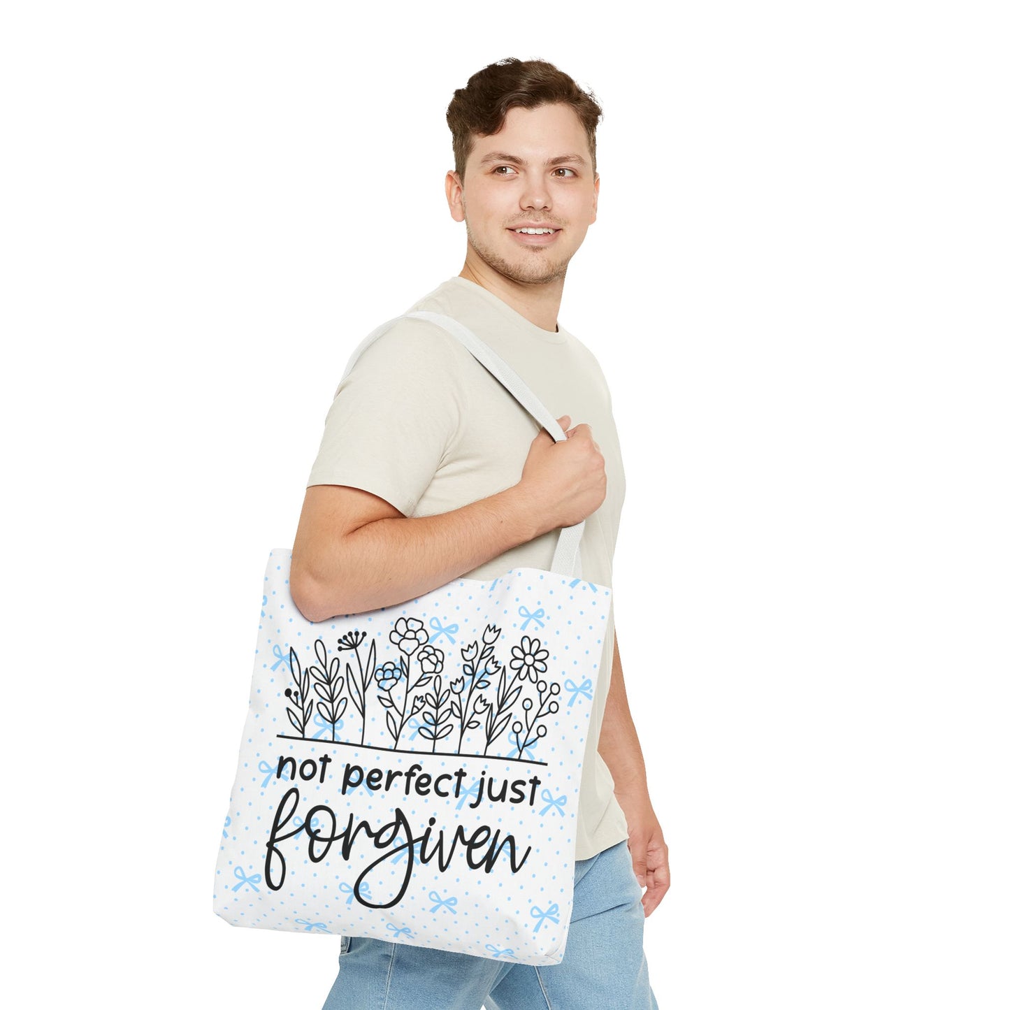 Not Perfect Just Forgiven Floral Tote Bag
