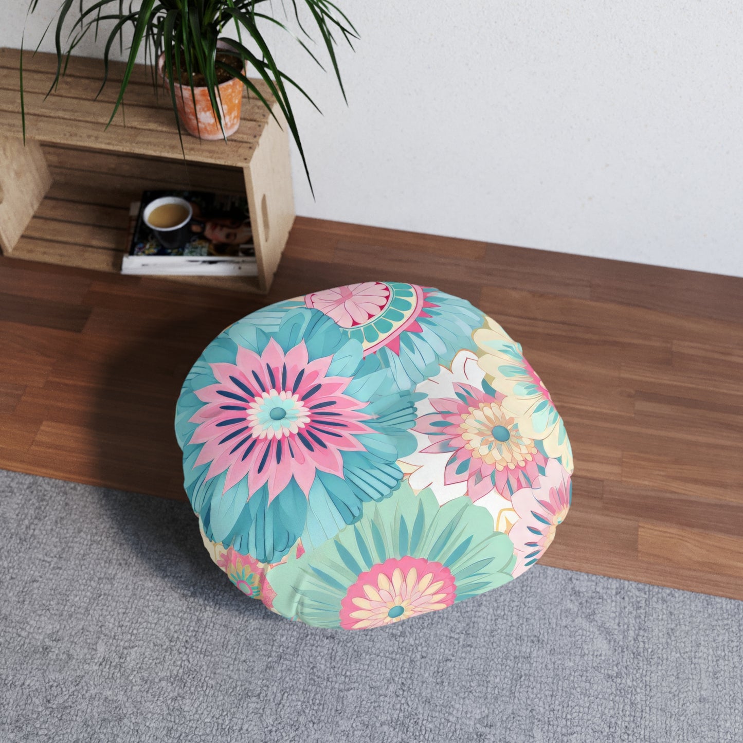 Boho Floral Tufted Floor Pillow