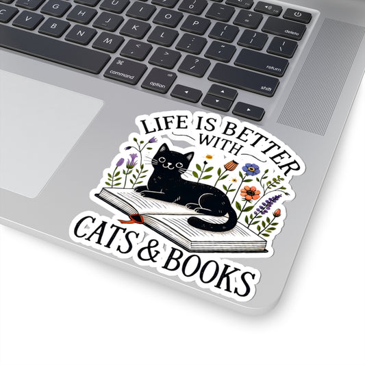 Life is Better with Cats & Books Cut Stickers