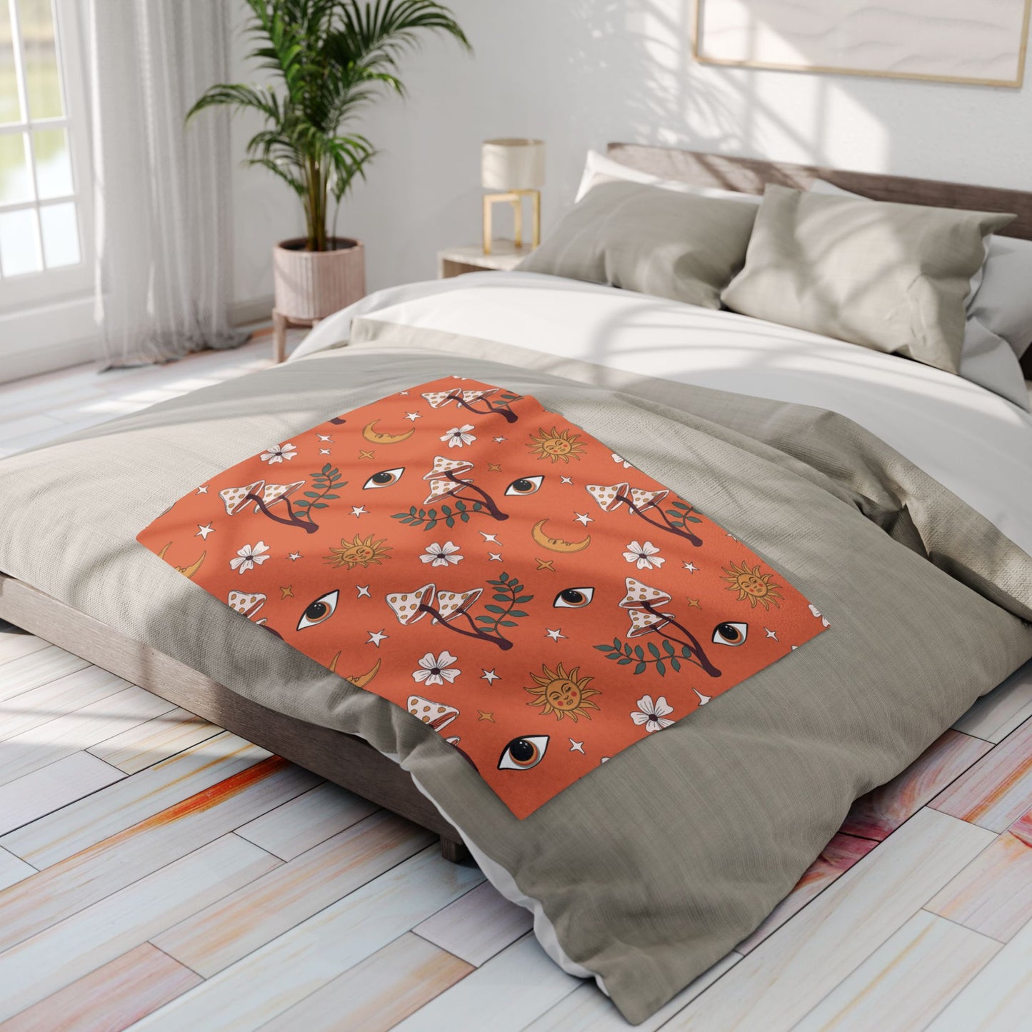 Cozy Boho Orange Fleece Blanket