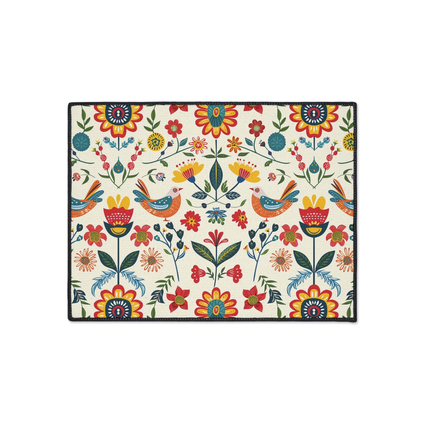 Vibrant Floral Bird Welcome Mat