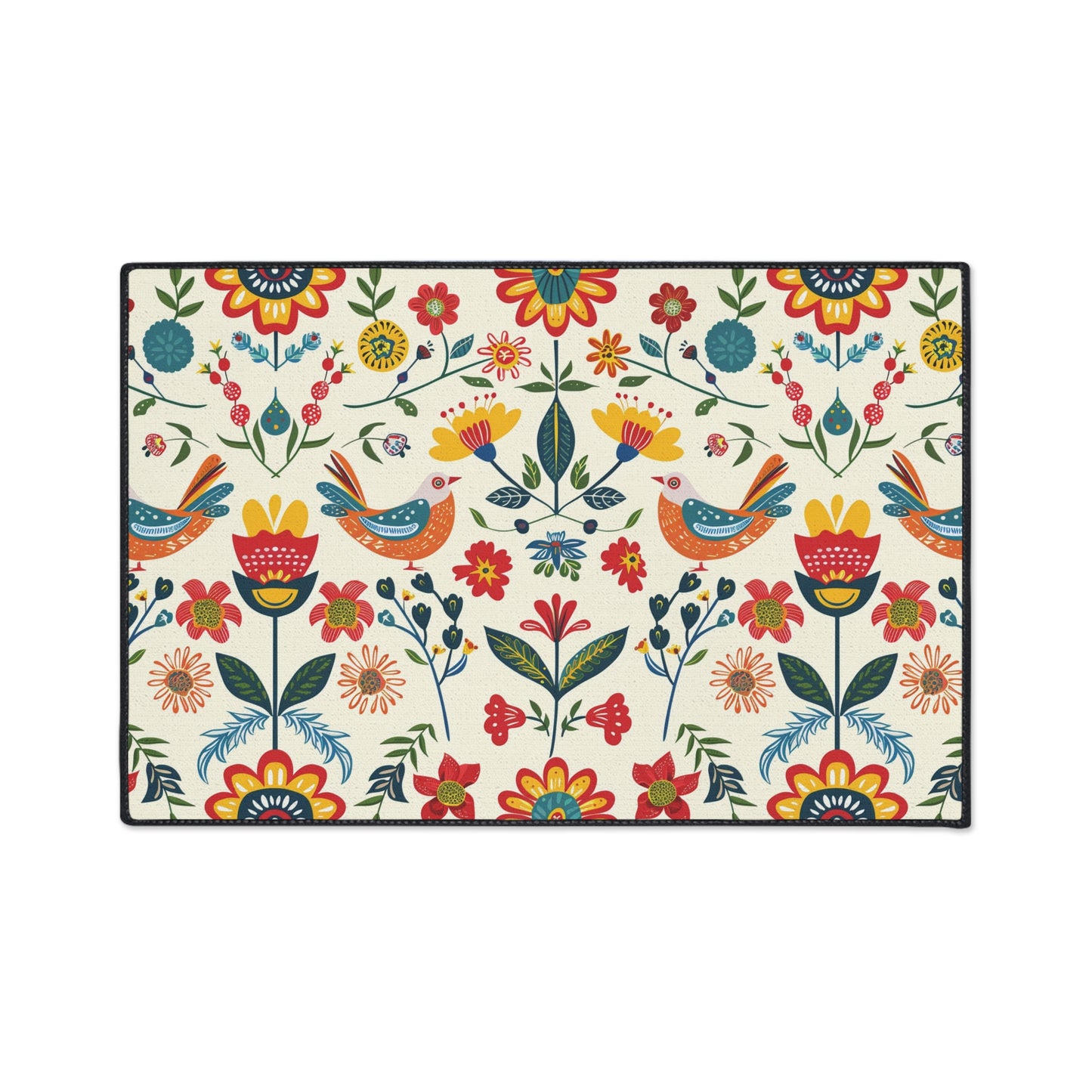 Vibrant Floral Bird Welcome Mat