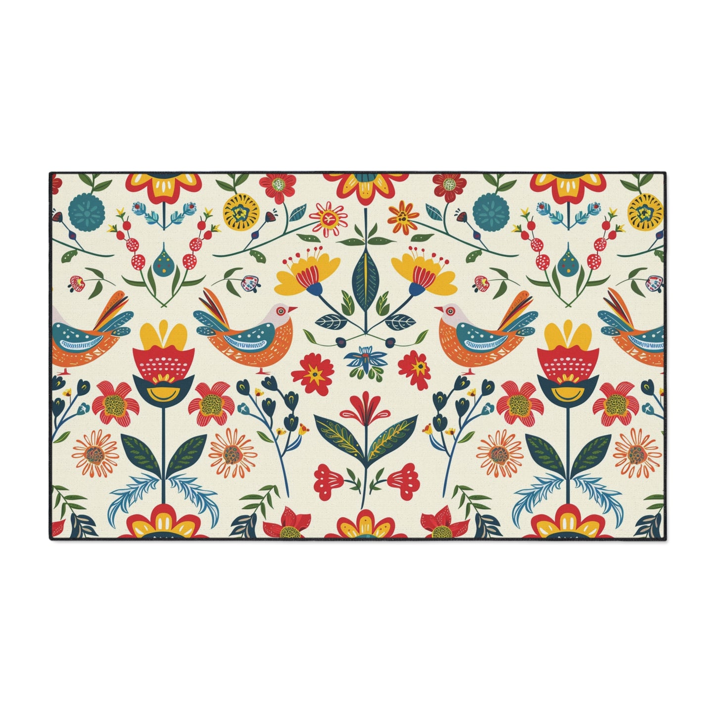 Vibrant Floral Bird Welcome Mat