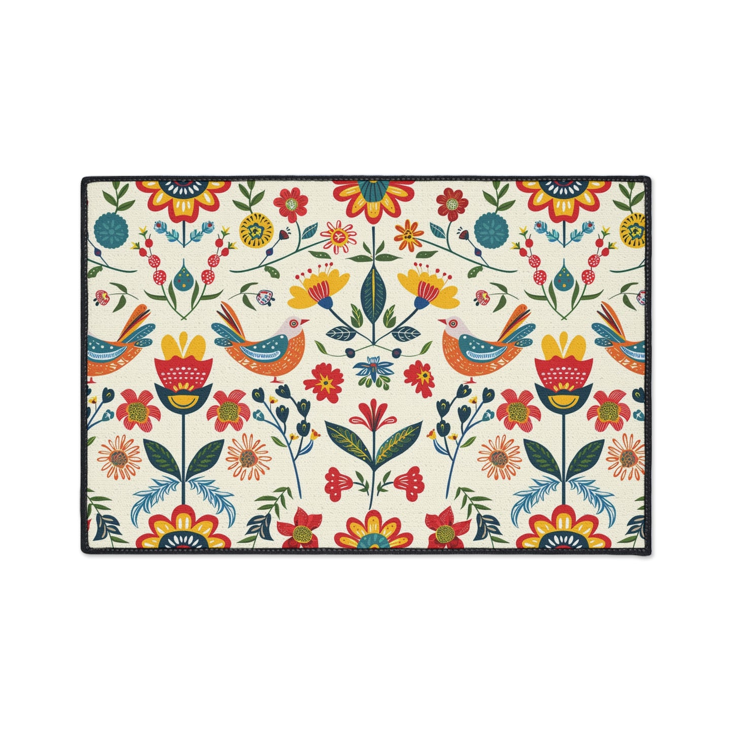 Vibrant Floral Bird Welcome Mat