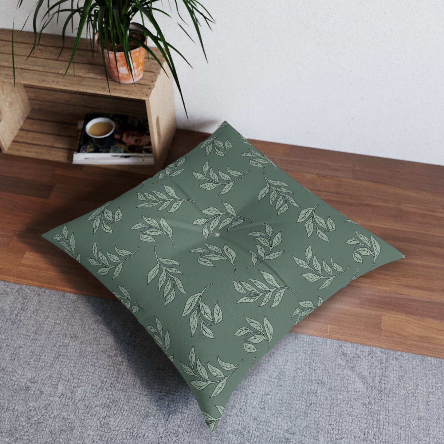 Cozy Green Leaf Tufted Floor Pillow