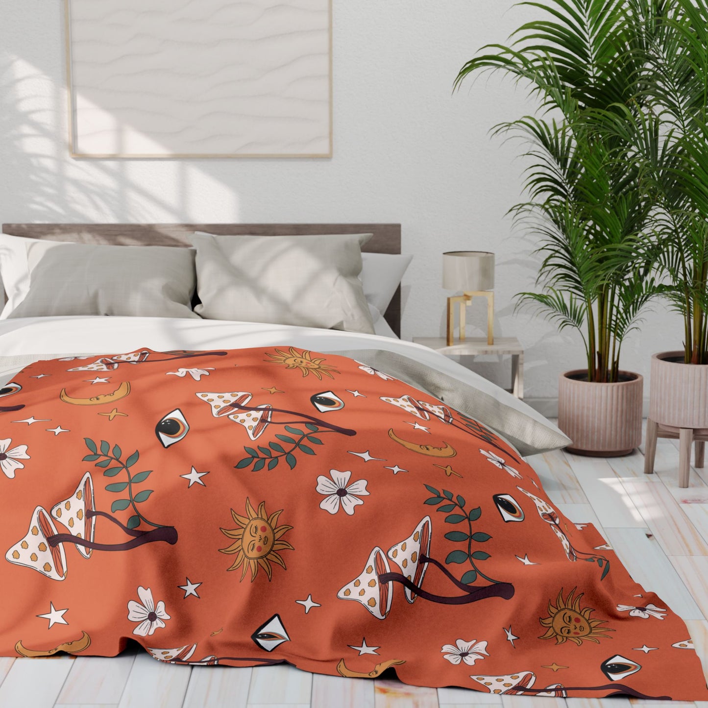 Cozy Boho Orange Fleece Blanket