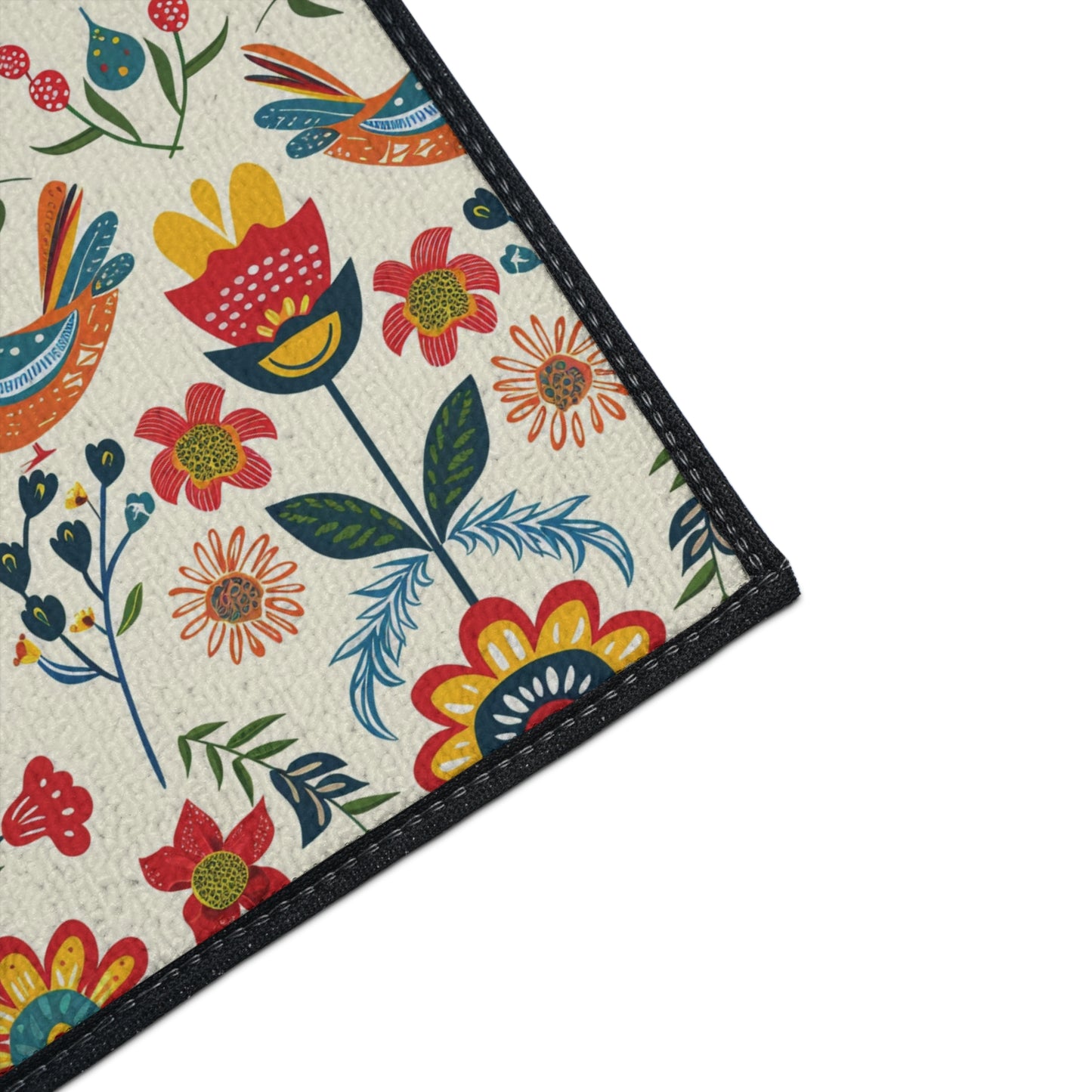 Vibrant Floral Bird Welcome Mat