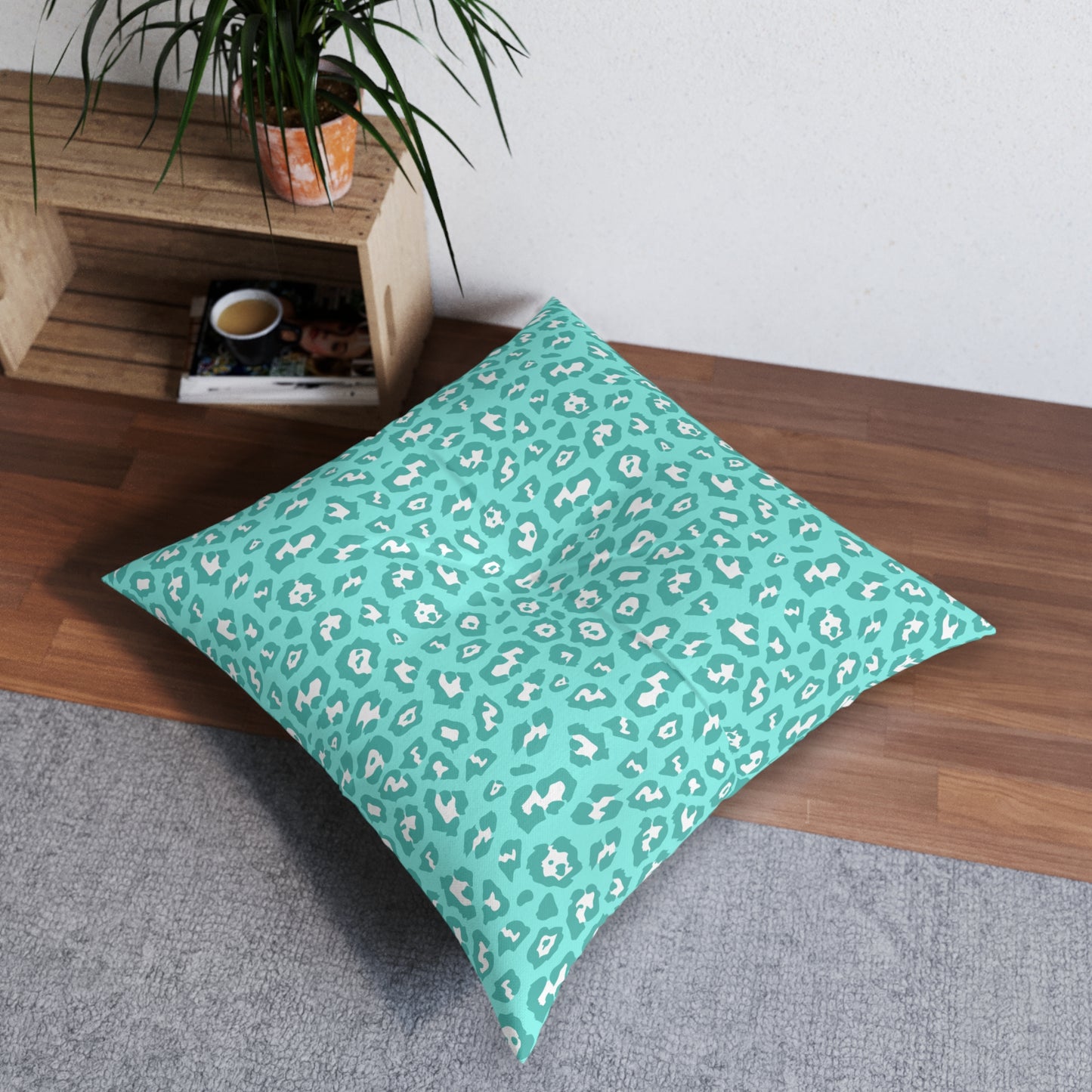 Turquoise Leopard Print Tufted Floor Pillow