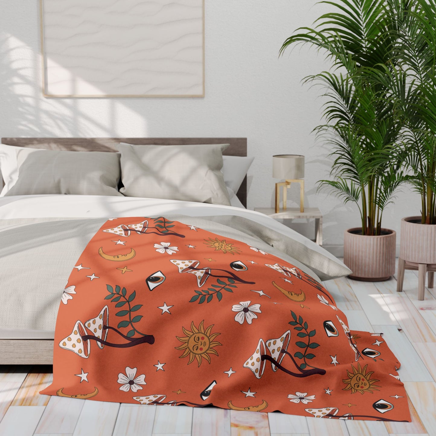 Cozy Boho Orange Fleece Blanket