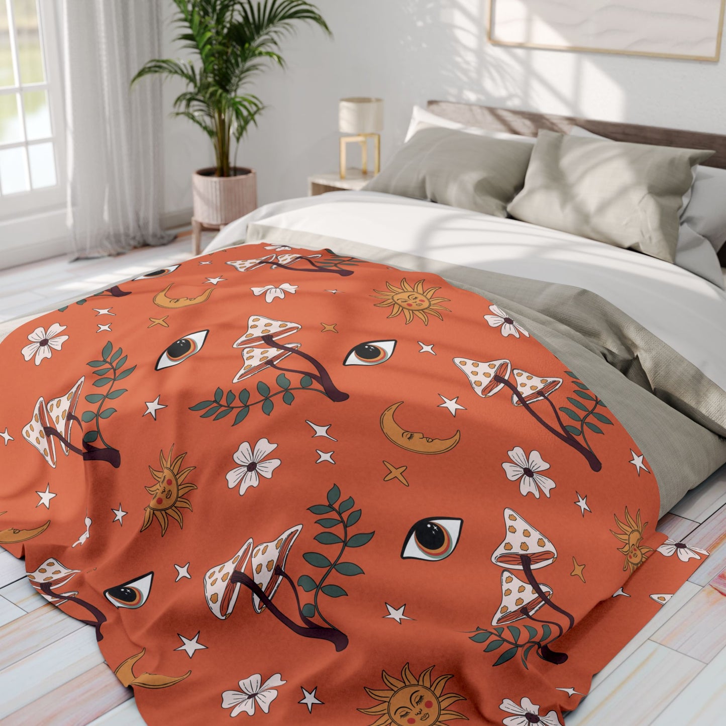 Cozy Boho Orange Fleece Blanket