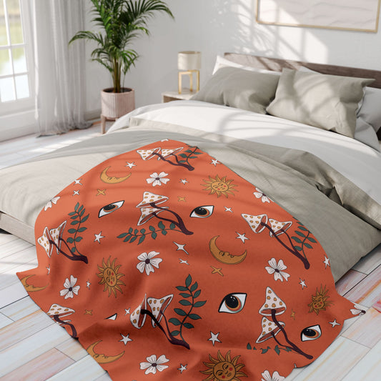 Cozy Boho Orange Fleece Blanket