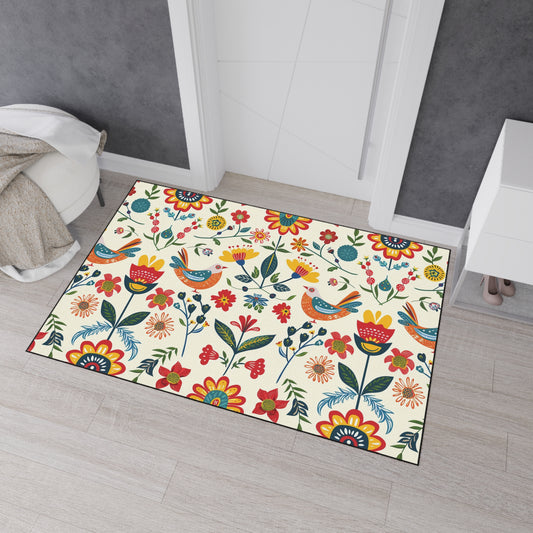 Vibrant Floral Bird Welcome Mat