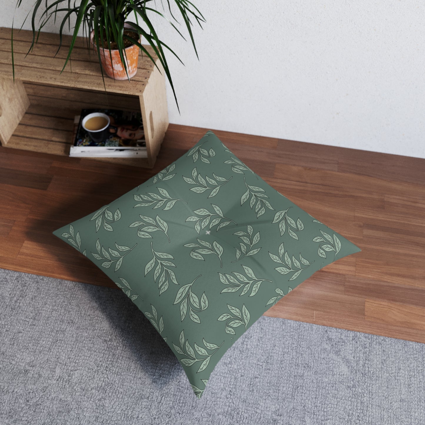 Cozy Green Leaf Tufted Floor Pillow